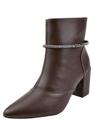 Bota Cano Curto Rosa Chic Calçados Bico Fino Salto Alto Enfeite Strass Brilho Removível Zíper Feminino Café