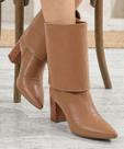 Bota Cano Curto Salto Grosso 6 cm Bico Fino Inverno Napa Genero:FemininoCor:Marrom CarameloTamanho:34