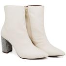 Bota Cano Curto Salto Médio com Strass Napa Off White Ella's
