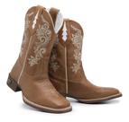 Bota Cano Longo Em Couro Caramelo Candieiros Bordada Bota Cano Longo Em Couro Caramelo Candieiros Bordada