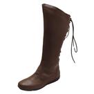 Bota Cano Longo Flat Cadarço Couro de Carneiro Conhaque
