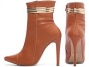 Bota Cano Médio Salto Alto Fino Stiletto Bico Fino Feminina 12 cm Caramelo Torricella