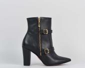 Bota Cano Médio Salto Bloco 10cm Sola Vermelha Couro Preto CBK