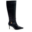 Bota Cecconello Couro Preto cano Longo Strass