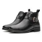 Bota Chelsea Feminina Em Couro Elastico Lateral Detalhe Fivela Puxador Traseiro Bico Redondo Tamanho:38Cor:PretoGênero