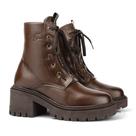 Bota Coturno Feminina Couro Tratorada Zíper Cano Médio Moda