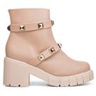 Bota Coturno Feminina Nude Spike Dourado Solado Tratorado Bota Coturno Feminina Nude Spike Dourado Solado Tratorado