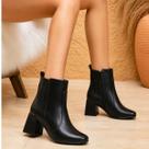 Bota Coturno Feminina Salto Grosso Bico Quadrado Cano Curto Bota Coturno Feminina Salto Grosso Bico Quadrado Cano Curto