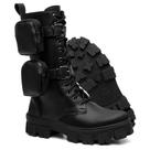 Bota Coturno Feminina Tratorada Cano Alto Com Bags Bolsinhas Removível Estilo Militar