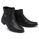 Bota Coturno Feminino Cano Curto E Salto Baixo Bico Redondo Com Fivela Lateral