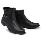 Bota Coturno Feminino Cano Curto E Salto Baixo Bico Redondo Com Fivela Lateral