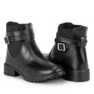 Bota Coturno Feminino Cano Curto Salto Quadrado Fivela Lateral Preto e Marrom