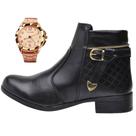 Bota Coturno Feminino Cano Curto Zíper Lateral E Com Relogio