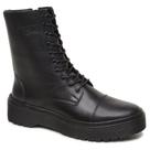 Bota Coturno Feminino Couro Cano Alto Plataforma Zíper Cor:PretoTamanho:36