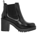 Bota Coturno Feminino em Couro Legitimo, Solado de Borracha Tratorada e Elásticos Laterais