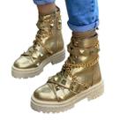 Bota Coturno Feminino Tratorado Dourado Metalizado