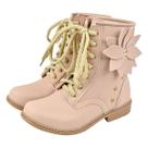 Bota Coturno Infantil Menina Flor e Cadarço Nude Bota Coturno Infantil Menina Flor e Cadarço Nude