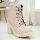 Bota Coturno Salto Grosso Moda Feminino Tratorado Blogueira