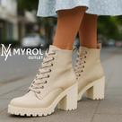Bota Coturno Salto Médio Tratorada de Amarrar Off White