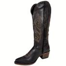 Bota Country Feminina Couro Cano Alto Bordada Marrom Escuro