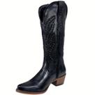 Bota Country Feminina Couro Cano Alto Bordada Tachas Preta Bota Country Feminina Couro Cano Alto Bordada Tachas Preta
