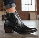 Bota Country Feminina Preta Couro Legítimo Com Zíper Botina Estilo Rodeio Vaquejada 3536