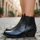 Bota Country Feminina Preta Em Couro Com Zíper Botina Vaquejada Rodeio Solado Costurado 3536 Bota Country Feminina Preta Em Couro Com Zíper Botina Vaquejada Rodeio Solado Costurado 3536