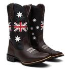 Bota Country Masculina Texana em Couro Bandeiras Brasil-USA, Inglaterra Rodeio Peão Top