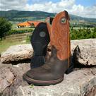 Bota Country Texana Masculina Durango Oficial Couro Legítimo Marrom Com Bordado No Cano e Florão Na Gáspea