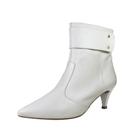 Bota Couro Legítimo Salto Baixo Fino Cano Curto Bico Fino Luiza Sobreira Off White Mod. 2158-2