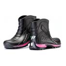 Bota De Chuva Motoqueira Motogirl Pvc Cano Curto 100% Impermeável Preto com Rosa Pantaneiro