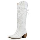 Bota de cowboy Meefit com cadarço até o joelho Feminina Branca