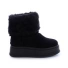 Bota de Pelos Forrada Salto Plataforma Cano Médio Preto