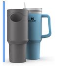 Bota de silicone Ami.Todfo para Stanley Cup, protetor inferior de 40 onças e conjunto de palhas de reposição de 12 polegadas compatível com Stanley Tumbler Accessories Quencher com alça, capa de manga inteira antiderrapante (cinza)