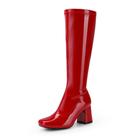 Bota DREAM PAIRS Gogo Bico Quadrado Grosso Cano Alto Vermelha