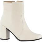 Bota Feminina Bico Quadrado Lumiss Salto Alto Grosso Coturno Cano Médio Confortável Zíper Off White