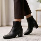 Bota Feminina Bico Quadrado Salto Medio Grosso Cano Curto Ziper Moda Casual Elegante Confortavel