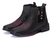 Bota Feminina Botinha Cano Curto Bico Quadrado Sintético Bota Feminina Botinha Cano Curto Bico Quadrado Sintético