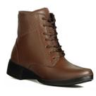 Bota Feminina Botinha Conforto Dia a Dia Bico Redondo Cadarço Preto Marrom Cano Alto