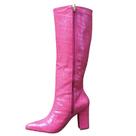 Bota feminina cano alto croco pink salto bloco 8 cm
