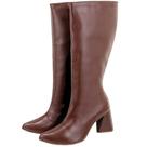 Bota Feminina Cano Alto Salto Grosso Bico Fino Marrom