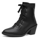 Bota Feminina Cano Baixo Bico Fino Cadarços Dia a Dia Casual