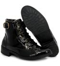 Bota Feminina Cano Curto Confortável Tendência Casual Preto Verniz