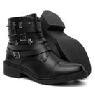 Bota Feminina Cano Curto Couro Salto Baixo Casual Fivela