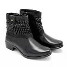Bota Feminina Cano Curto Couro Solado Antiderrapante Ziper Malha Preta