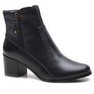 Bota Feminina Cano Curto Em Couro Natural Unisola - Preto Salto Bloco