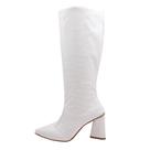Bota Feminina Cano Longo Bico Fino Branco Croco Salto Bloco Grosso Festa Moda Montaria Fashion Luxo Cor:BrancoTamanho:3