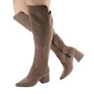Bota Feminina Cano Longo Bico Fino Salto Baixo Grosso Confortável Montaria Macia Fashion Blogueira
