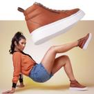 Bota Feminina Caramelo Solado tratorado Plataforma Academia. Tenis feminino cano alto da moda. Bota Feminina Caramelo Solado tratorado Plataforma Academia. Tenis feminino cano alto da moda.