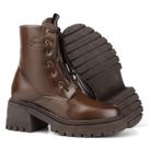 Bota Feminina Casual Coturno Couro Cano Médio Salto Médio